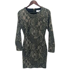 Badgley Mischka Metallic Paisley Knit Dress Long Sleeve Cocktail Holiday Lined M